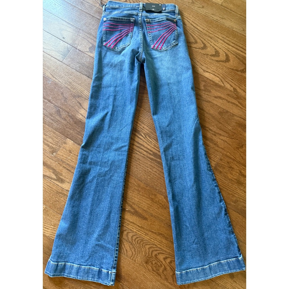 7 For All Mankind Dojo Moonwater Pink Stitch Flare Jeans 7U307C12-1ZM Size 25